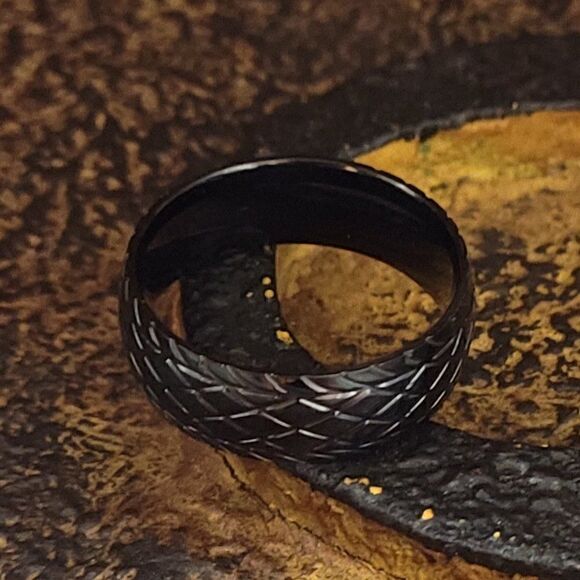 Men's Black Racing Tire Promise Ring Band - Tire Tread Promise Ring For Guys - - Picture 4 of 6